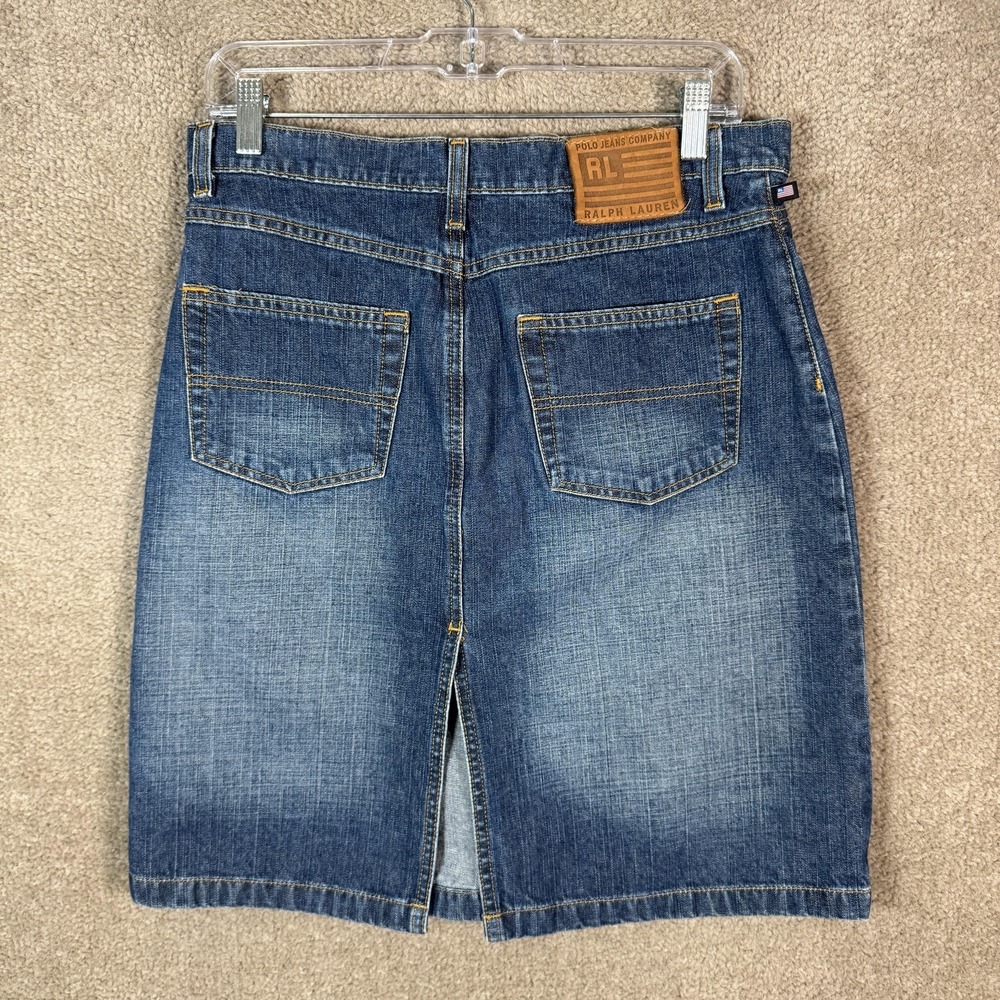 Ralph Lauren Polo Jeans Skirt Womens 4 Blue Denim Racer Knee Western Cowgirl‎ - Picture 6 of 9